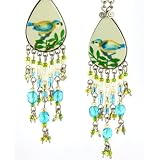 Hand-Painted Tanager Bird (Peruvian Bird) Earrings, Chandelier-style Earrings