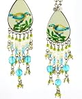 Hand-Painted Tanager Bird (Peruvian Bird) Earrings, Chandelier-style Earrings