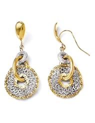 14k White and yellow gold Leslies Two tone Polished, Textured and Diamond cut Earrings