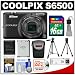 Nikon Coolpix S6500 Wi-Fi Digital Camera (Black) with 16GB Card + Case + Battery + Tripods + Accessory Kit