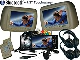 Paired 9inch Headrest (Beige) with 4.3inch touch screen DVD player with Bluetooth and TV Tuner