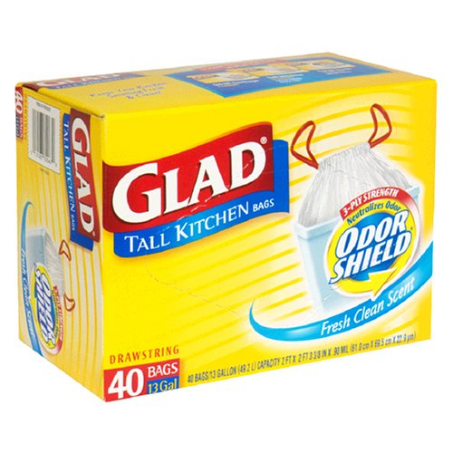 Glad Drawstring Odor Shield Tall Kitchen Bags 13 Gallon 40 Count Bags Case of 4