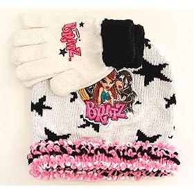 Bratz Knit Girl's Winter Hat and Gloves Set 7-14 Year White