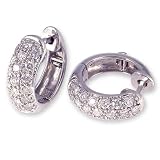 1 Carat Pave Diamond Hoop Earrings in White Gold (with Safety Lock)