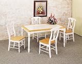 7pc White & Natural Farm House Dining Table & Napoleon Chair Set