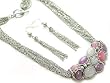 White, Pink, and Purple Lucite Stone Slide Pendant on Multistrand Chain Necklace with Hook Earrings Set White, Pink, and Purple Lucite Stone Slide Pendant on Multistrand Chain Necklace with Hook Earrings Set