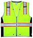 MCR Safety SURVCL2LM Safety Vest, Class 2, 3" Silver/Orange Reflective Zipper Front, Badge Holder, Lime Green, Medium