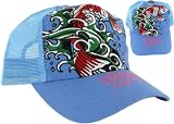 ED HARDY by Christian Audigier Mens Womens Unisex Trucker Hat Koi Fish Tattoo Light Blue OSFA