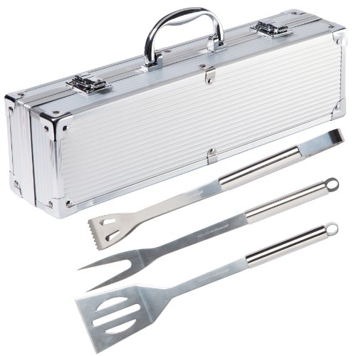 Ultranatura set premium de couverts à barcebue 3 pièces et coffre en aluminium