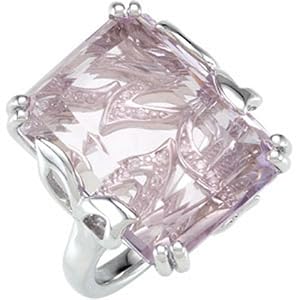 Genuine Rose De France Amethyst & Diamond Fashion Ring Sparkling Sterling Silver Size 7