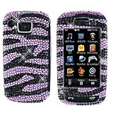 Sparkling Purple Zebra Black Stripe Full Diamond Rhinestones Bling Design - Snap On Hard Cover Protector Faceplate Case for AT&T Samsung Impression A877