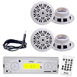 Pyle Marine Radio Receiver, Speaker and Cable Package - PLMR89WW AM/FM-MPX IN-Dash Marine MP3 Player/Weatherband/USB & SD, MMC Memory Card Function - 2x PLMR52 2 Pairs of 150 Watt 5.25'' 2 Way White Marine Water Resistant Speakers - PLMRNT1 22 Weather Resistant Radio AM/FM Marine Wire Antenna