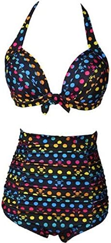 Sexy Flora Polka Vintage High Waisted Bikini Swimsuits Swimwear (XXXL, colorful)