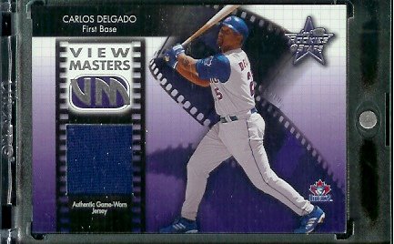 2002 Leaf Rookies & Stars View Masters Carlos Delgado Game Worn Jersey #ed/100 Toronto Blue Jays Baseball Card - Mint Condition - In Protective Screwdown Case!