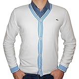 Cardigan with Fine Stripe Rib Trim: White/Shipwreck Blue (Size XS / EUR3)