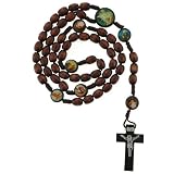 Dark Brown Wooden Rosary with Photographs - Oval Beads - 19'' Overall Rosary