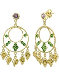 18k Gold Over Sterling Silver Multi-Colored Glass Chandelier Earrings