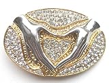 Golden Rhinestone Jeweled Heart & Hands Belt Buckle for Women