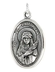 Sterling Silver Saint Philomena Medal Pendant 1 X 5/8 inch (24 mm X 16 mm).