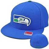 NFL Mitchell Ness Blue Throwback Logo Hat Cap Fitted TK03 Seattle Seahawks 7 7/8