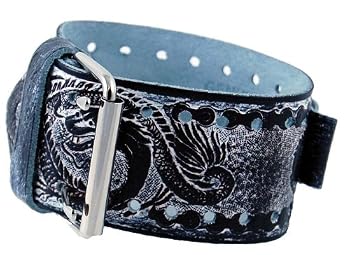 Nemesis #SSN-K Wide Black Leather Cuff Tattoo Imprinted Band