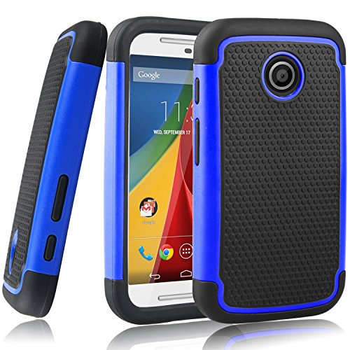 Moto E (1st Gen.) Case, EC™ Shock-Absorption / High Impact Resistant Hybrid Armor Dual Layer Protective Case Cover for Moto E (1st Gen.) 2014 (Armor-Dark Blue)