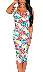 Sleeveless Floral Print Denim Square Neck  Dress