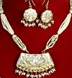 Ivory and Golden Peacock Necklace and Earrings Set with Elephant on Reverse - Lacquer with Cut Glass