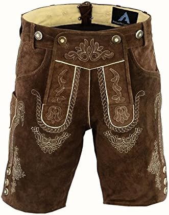 German Bavarian Authentic Lederhosen Suede Leather Oktoberfest costumes (38, Dark Brown)