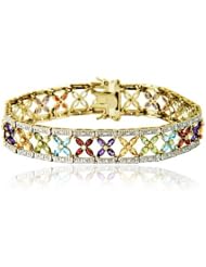 Yellow Gold Plated Sterling Silver Multi-Gemstone Bracelet, 7.25"