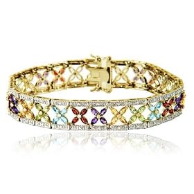 Yellow Gold Overlay Sterling Silver Multi-Gemstone Bracelet, 7.25 by Amazon.com Collection