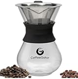 BEST Pour Over Coffee Maker For Perfect Drip Coffee. 1-2 Cup 10z Carafe by Coffee Gator with Permanent Stainless Steel Filter - Never buy another paper filter again! (Medium, Black)