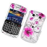 White with Purple Flower Snap on Hard Skin Faceplate Cover Case for Blackberry Bold 2 Bold2 Onxy 9700