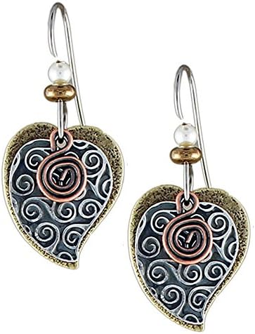 Earth Dreams Hearts Desire Hand Painted 3 Layered Dangle Earrings Mixed Metals E3298WT