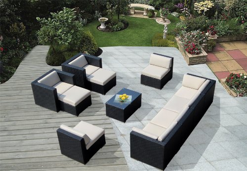 Genuine Ohana Outdoor Patio Wicker Sofa Sectional Furniture 11pc Gorgeous Couch Set with Free Patio Cover