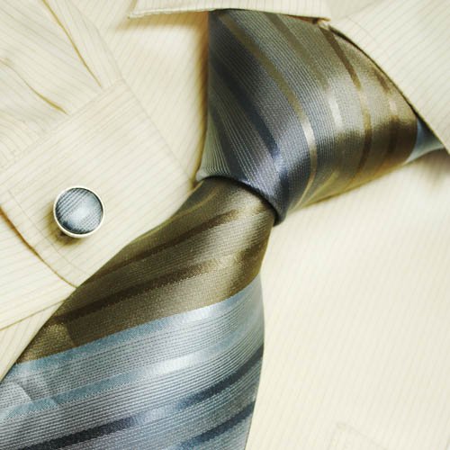 Brown striped ties for men blue fathers day gift formalwear silk ties cufflinks set 5009
