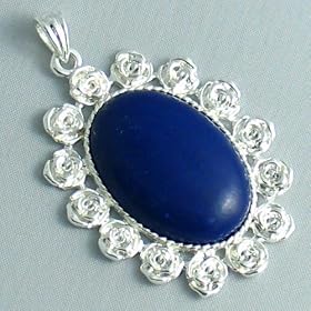 L'argent A Plaqu� le Pendentif de Lazuli de Lapis avec le Cadre Rose - les Dames Collier Charme wi...