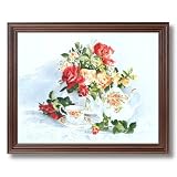 Victorian Flowers Roses Tea Watercolor Picture Framed Art Print