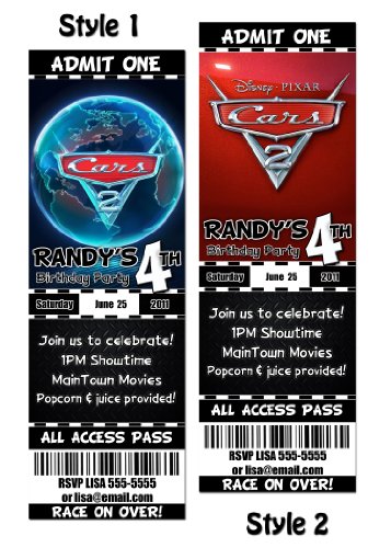 Disney Cars 2 Custom Party Photo Invitation Tickets - You Print