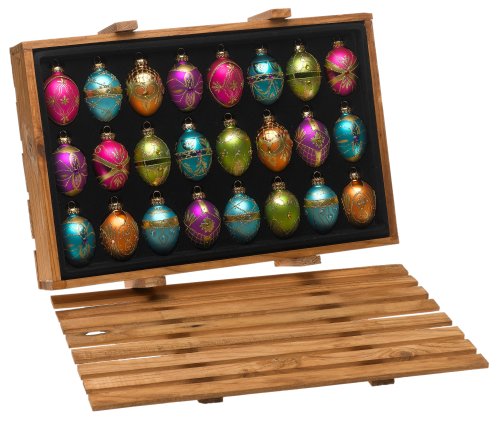 Fashion Colors Glass Egg Ornaments in Wooden Crate, Set of 24