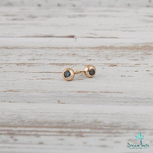 14K Gold Stud Earrings with Blue Diamonds