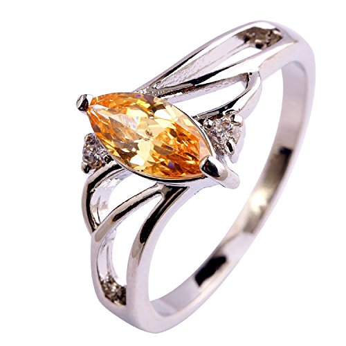 Psiroy 925 Sterling Silver Stunning Created Gorgeous Women's 5mm*9mm Marquise Cut CZ Morganite Filled Ring