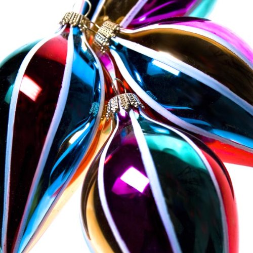 4 X Multicoloured Glass Onion Baubles With Vertical 