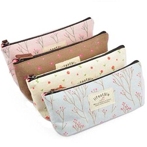 sunjazz 4 Pack Canvas Cosmetic Pen Pencil Stationery Pouch Bag Case