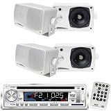 Pyle Marine Radio Receiver and Speaker Package - PLCD36MRW AM/FM-MPX IN-Dash Marine CD/MP3 Player/Weatherband/USB & SD Card Function - 2x PLMR24 2 Pairs of 3.5'' 200 Watt 3-Way Water Proof Mini Box Speaker System (White)