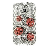 Hard Snap-on Shield With SILVER LADYBUG Rhinestones Bling Bling Diamonds Desing Faceplate Cover Case for HUAWEI M865 ASCEND 2 (CRICKET) wir PRY Removal Case TOOL [WCG1264]