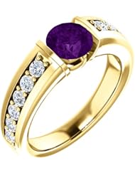 10K Yellow Gold 6.00mm Round Cut Chatham Created Alexandrite and Diamond Ring -- LIFETIME WARRANTY