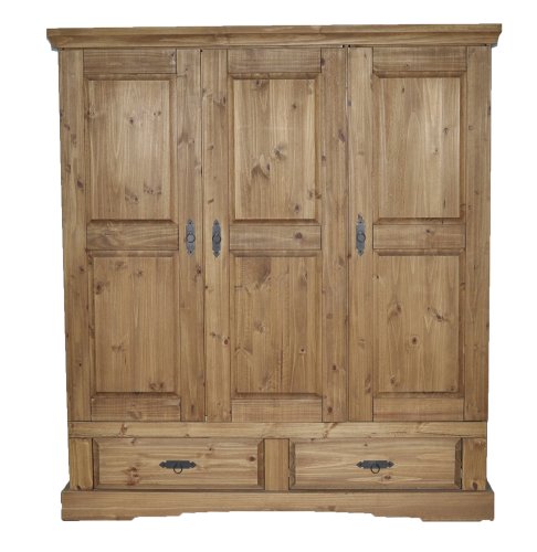 Ambientehome 57007 Kleiderschrank 3-türig Donez Kiefer massiv antik gewachst 61 x 174 x 195 cm