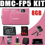 Panasonic Lumix DMC-FP5 14.1 MP Digital Camera with 4x Optical Image Stabilized Zoom (Pink) BCK7 Battery/Charger 8GB DavisMAX Bundle