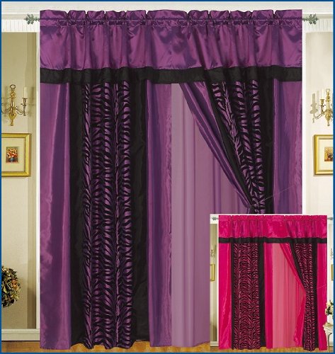 King Faux Silk Flocking Zebra Printing Black / Purple Comforter Set plus a pair of zebra purple slippers Bedding-in-a-bag